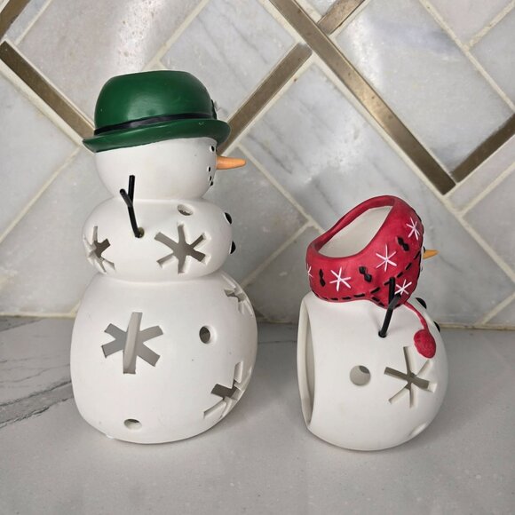 Partylite Mr Snowman Tealight Candle Holder set of 2 Christmas winter snow - Picture 3 of 5